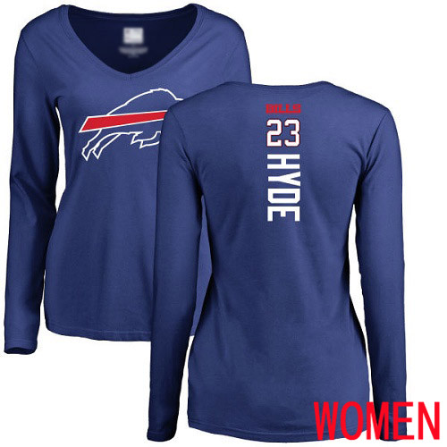NFL Women Buffalo Bills #23 Micah Hyde Royal Blue Backer Long Sleeve T Shirt->nfl t-shirts->Sports Accessory
